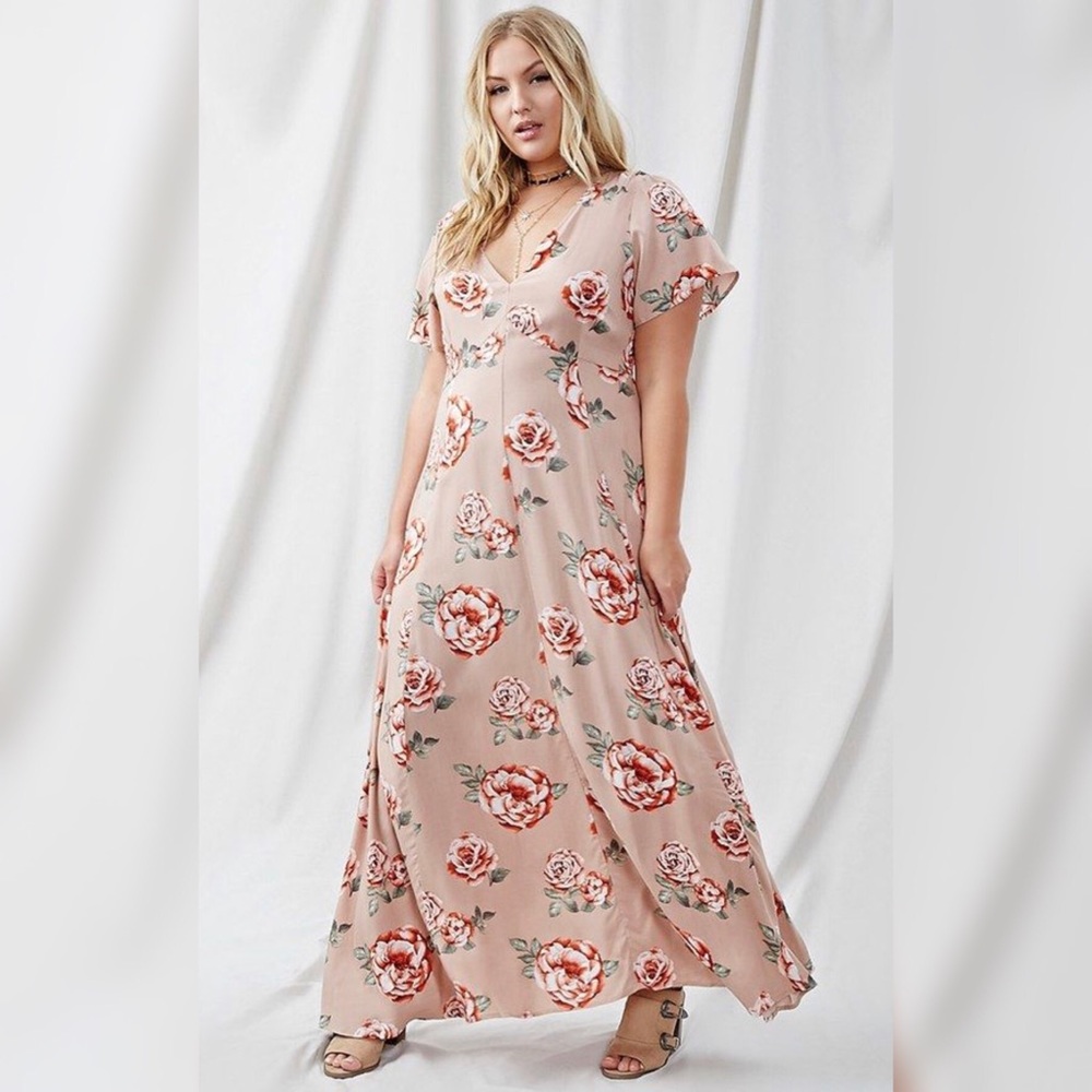Forever 21 Plus Blush/Pink Floral maxi dress